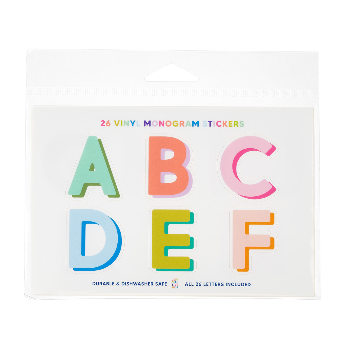 Joy Creative Shop A to Z Alphabet Vinyl Stickers Multi Set of 26, 1 x 3/4 | The Container Store